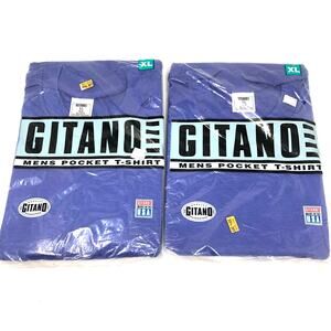 Gitano Mens‎ XL Pocket T Shirt Set of 2 Purple Poly Cotton Blend NOS Vintage 90s
